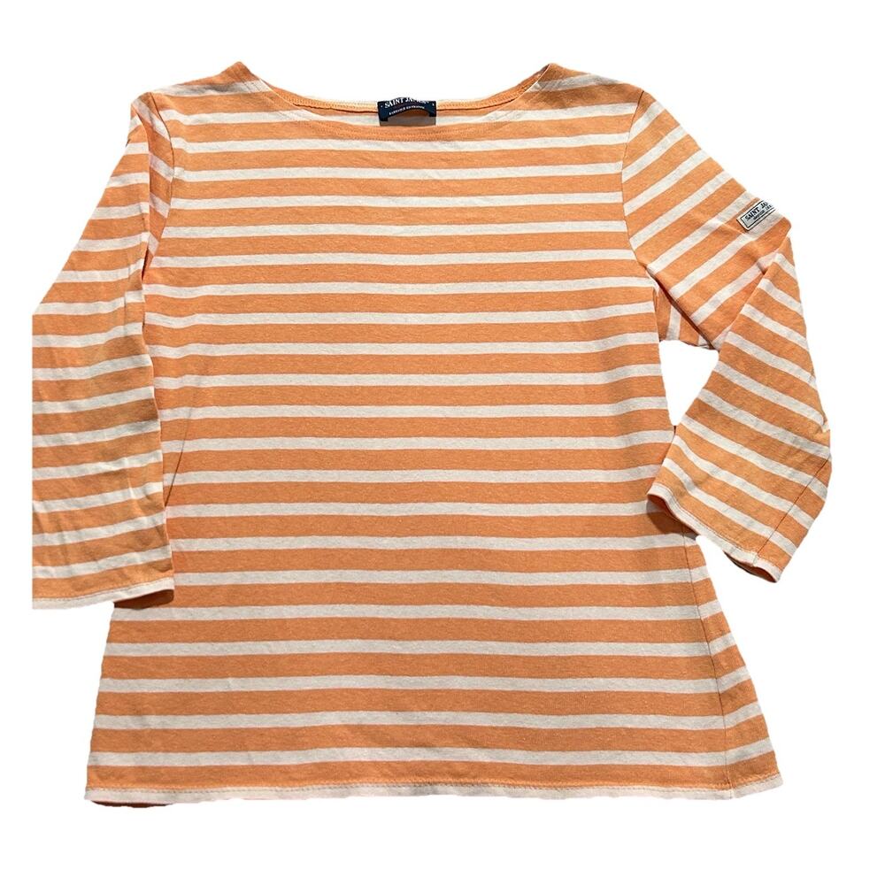 Saint James Shirt Women’s Breton Peach Cream Stripe‎ 3/4 Sleeve